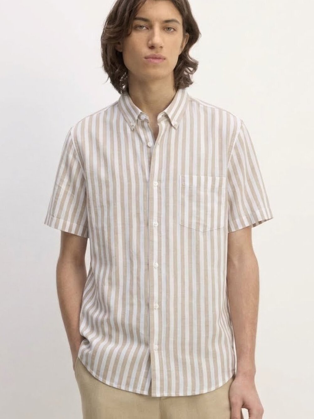 Everlane Men's 100% Linen Short Sleeve Button Down Striped Shirt Size M